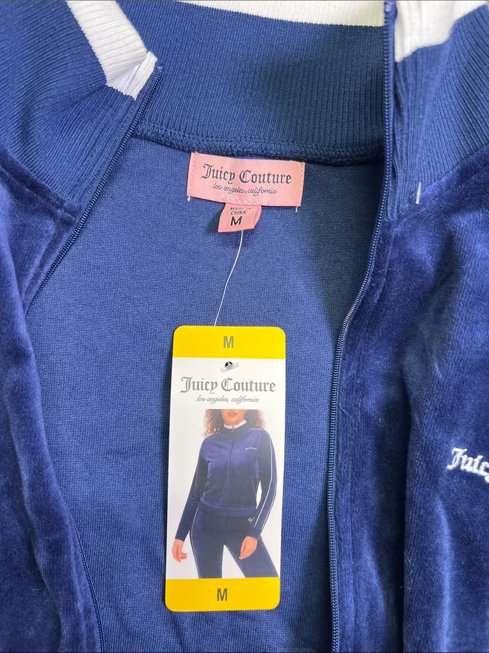 Juicy Couture Navy Velour Zip Jacket with White Trim - Picture 2 of 5